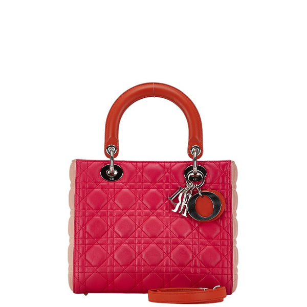 ディオール カナージュ レディディオール  ハンドバッグ ショルダーバッグ 2WAY ピンク オレンジ レザー レディース Dior 【中古】