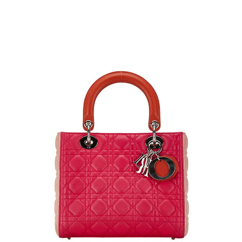 ディオール カナージュ レディディオール  ハンドバッグ ショルダーバッグ 2WAY ピンク オレンジ レザー レディース Dior 【中古】