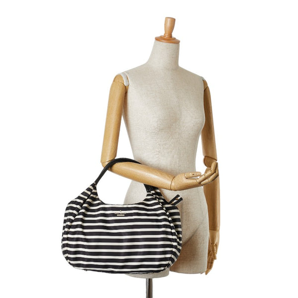 ケイトスペード ボーダー ハンドバッグ ブラック ホワイト ナイロン レザー レディース Kate Spade 【中古】