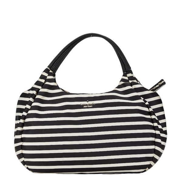 ケイトスペード ボーダー ハンドバッグ ブラック ホワイト ナイロン レザー レディース Kate Spade 【中古】