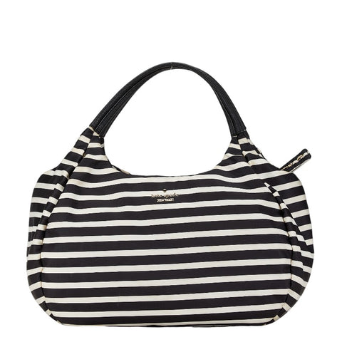 ケイトスペード ボーダー ハンドバッグ ブラック ホワイト ナイロン レザー レディース Kate Spade 【中古】