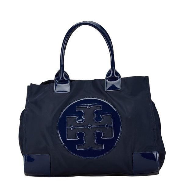 トリーバーチ ロゴ トートバッグ ネイビー ナイロン エナメル レディース Tory Burch 【中古】