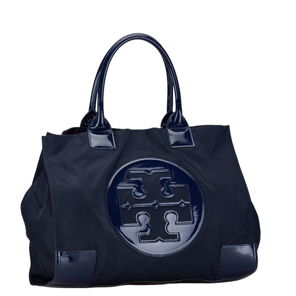 トリーバーチ ロゴ トートバッグ ネイビー ナイロン エナメル レディース Tory Burch 【中古】