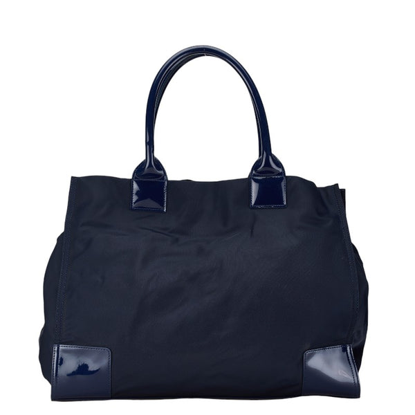 トリーバーチ ロゴ トートバッグ ネイビー ナイロン エナメル レディース Tory Burch 【中古】