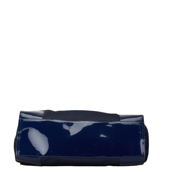 トリーバーチ ロゴ トートバッグ ネイビー ナイロン エナメル レディース Tory Burch 【中古】