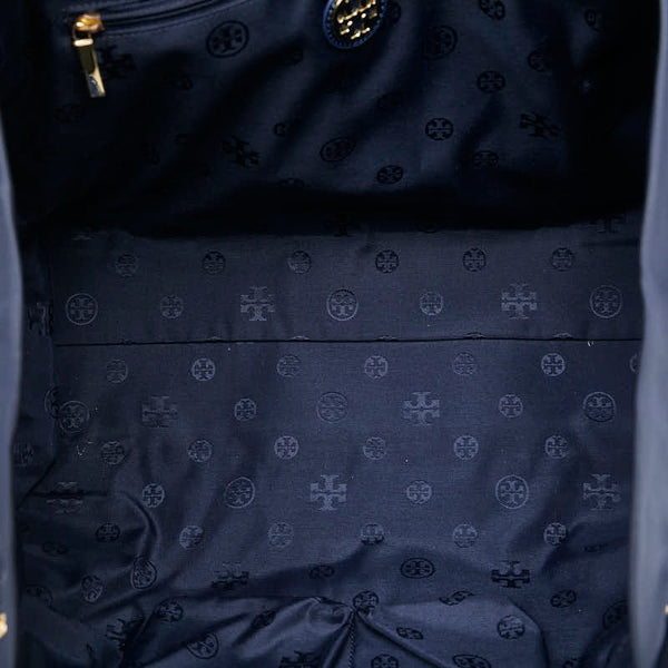 トリーバーチ ロゴ トートバッグ ネイビー ナイロン エナメル レディース Tory Burch 【中古】