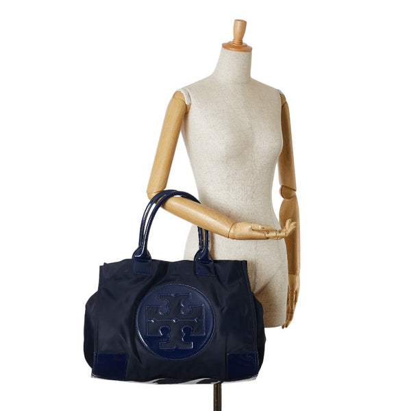 トリーバーチ ロゴ トートバッグ ネイビー ナイロン エナメル レディース Tory Burch 【中古】