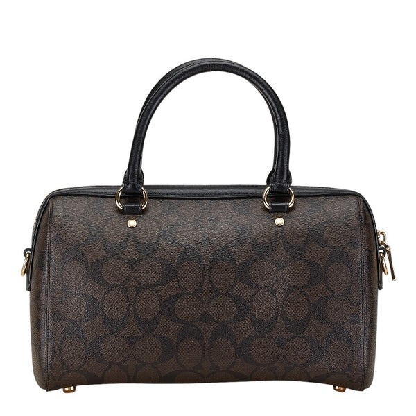 コーチ シグネチャー ハンドバッグ ミニボストンバッグ F83607 ブラウン ブラック PVC レザー レディース COACH 【中古】