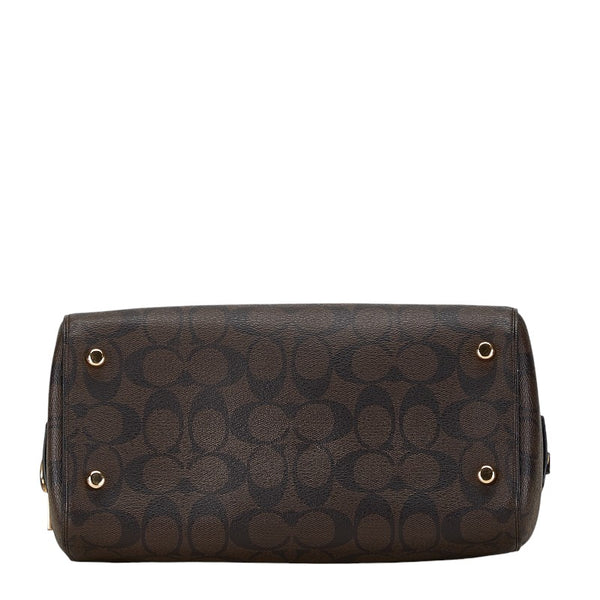 コーチ シグネチャー ハンドバッグ ミニボストンバッグ F83607 ブラウン ブラック PVC レザー レディース COACH 【中古】