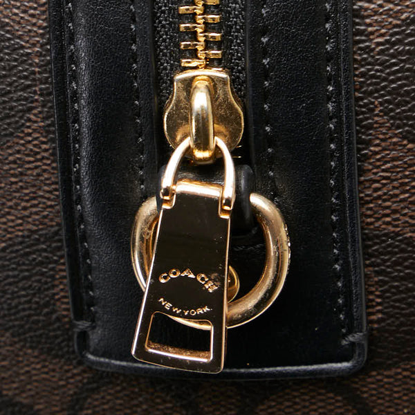 コーチ シグネチャー ハンドバッグ ミニボストンバッグ F83607 ブラウン ブラック PVC レザー レディース COACH 【中古】