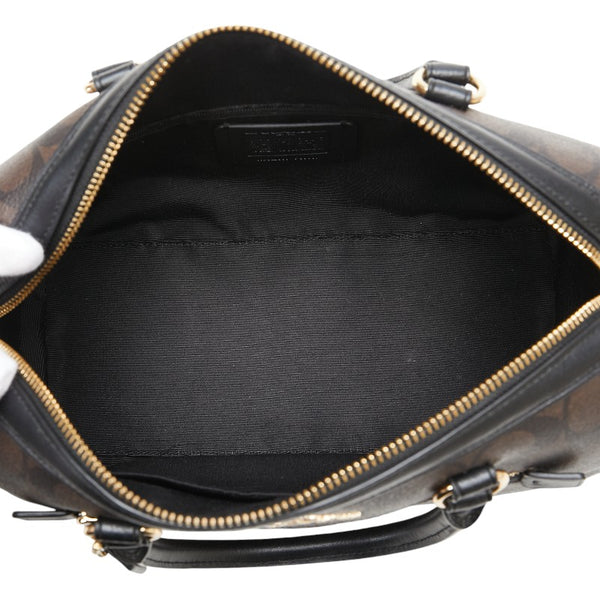 コーチ シグネチャー ハンドバッグ ミニボストンバッグ F83607 ブラウン ブラック PVC レザー レディース COACH 【中古】