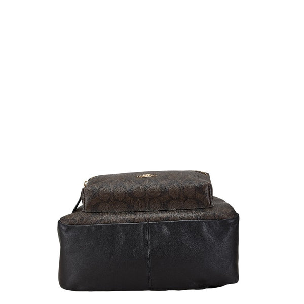 コーチ シグネチャー リュック バックパック F58314 ブラック ブラウン PVC レザー レディース COACH 【中古】