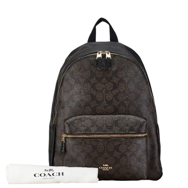 コーチ シグネチャー リュック バックパック F58314 ブラック ブラウン PVC レザー レディース COACH 【中古】