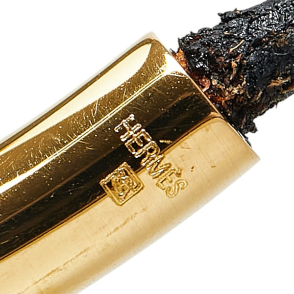 エルメス ファンタジー ハート チョーカー ブラック ゴールド レザー メッキ レディース HERMES 【中古】