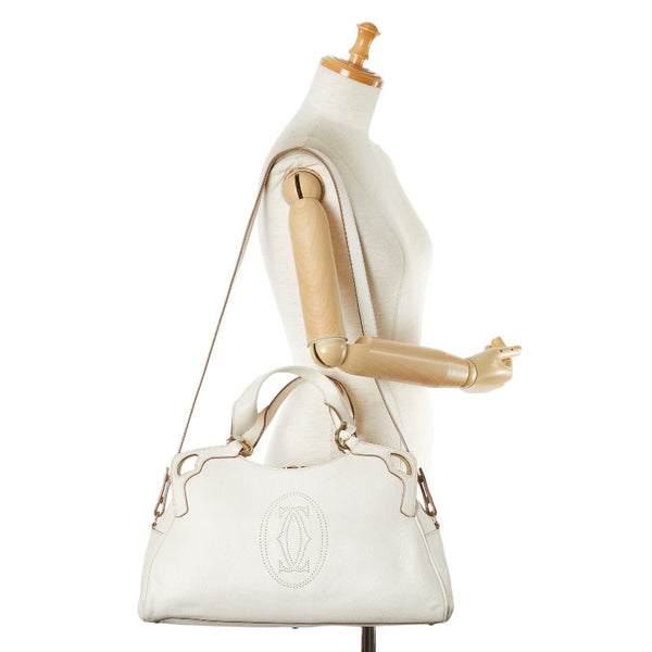 カルティエ マルチェロ ドゥ カルティエ ハンドバッグ ショルダーバッグ 2WAY ホワイト レザー レディース CARTIER 【中古】