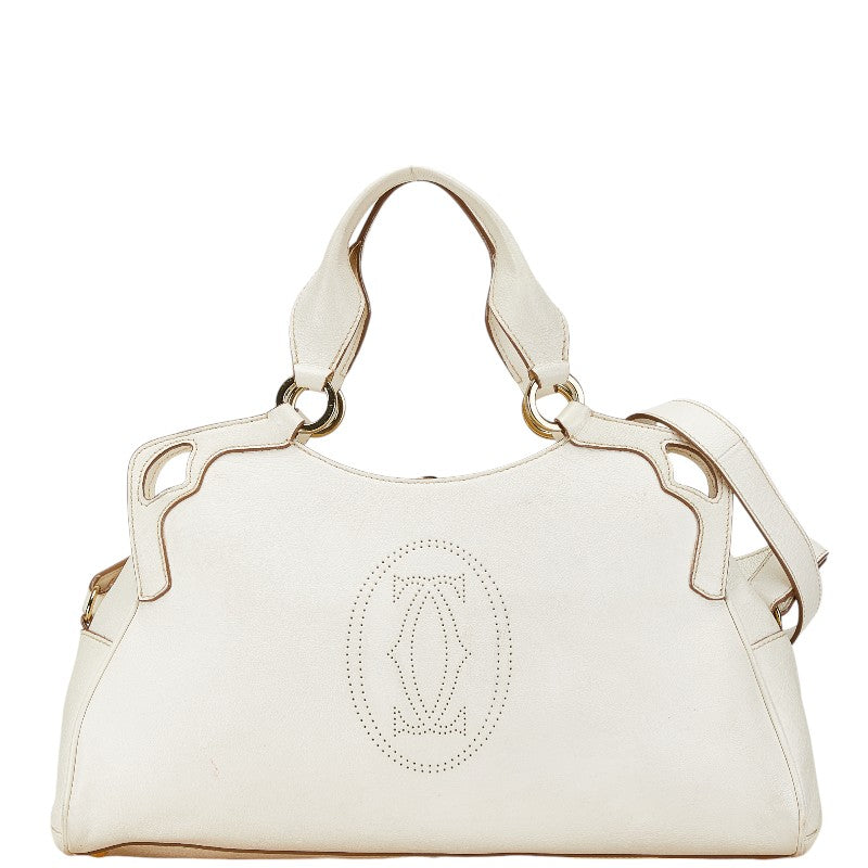 カルティエ マルチェロ ドゥ カルティエ ハンドバッグ ショルダーバッグ 2WAY ホワイト レザー レディース CARTIER 【中古】