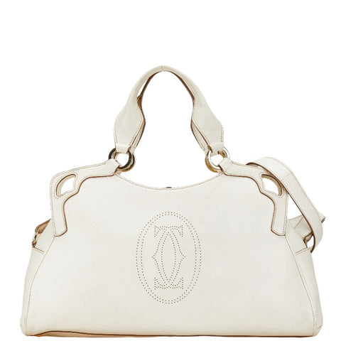 カルティエ マルチェロ ドゥ カルティエ ハンドバッグ ショルダーバッグ 2WAY ホワイト レザー レディース CARTIER 【中古】