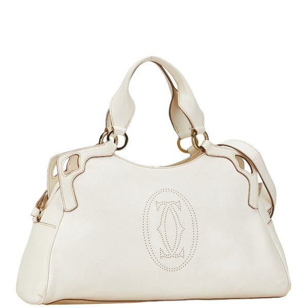 カルティエ マルチェロ ドゥ カルティエ ハンドバッグ ショルダーバッグ 2WAY ホワイト レザー レディース CARTIER 【中古】