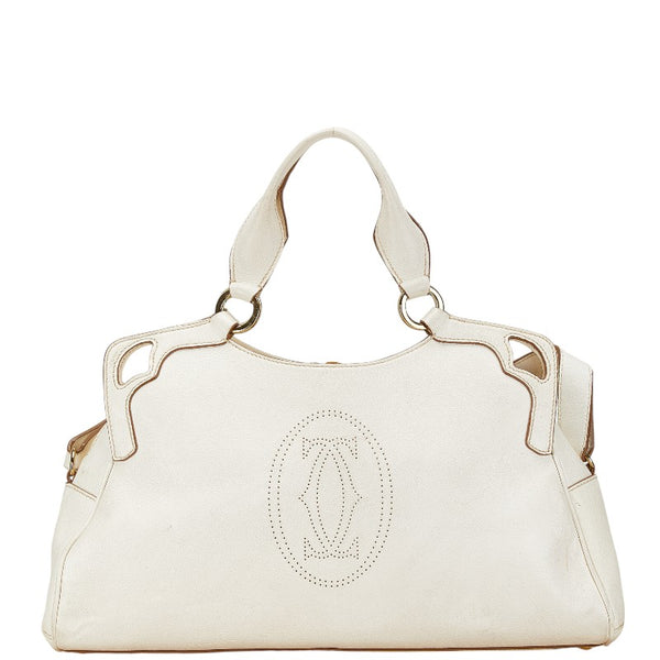 カルティエ マルチェロ ドゥ カルティエ ハンドバッグ ショルダーバッグ 2WAY ホワイト レザー レディース CARTIER 【中古】