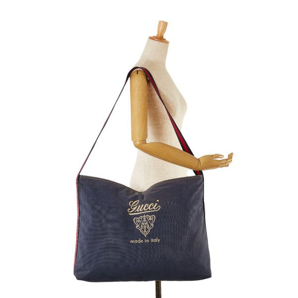 グッチ ロゴ ワンショルダーバッグ 189674 ネイビー レッド キャンバス レディース GUCCI 【中古】