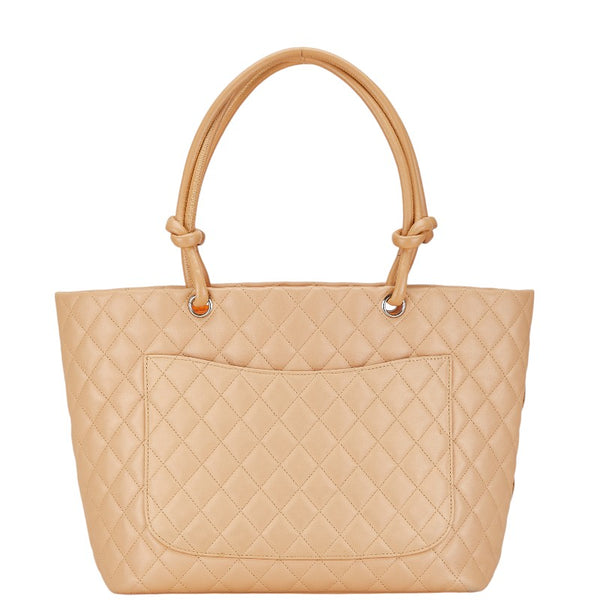 シャネル カンボンライン ラージ トートバッグ A25169 ベージュ ラムスキン レディース CHANEL 【中古】