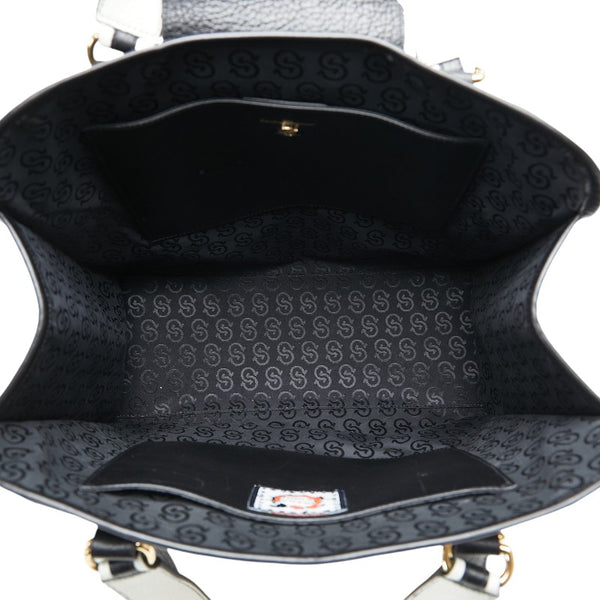 サルヴァトーレフェラガモ ガンチーニ アイコニック ハンドバッグ トートバッグ ブラック ホワイト レザー レディース Salvatore Ferragamo 【中古】