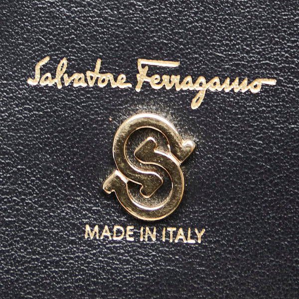 サルヴァトーレフェラガモ ガンチーニ アイコニック ハンドバッグ トートバッグ ブラック ホワイト レザー レディース Salvatore Ferragamo 【中古】