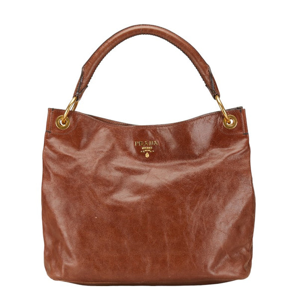 プラダ ロゴ ワンショルダーバッグ ハンドバッグ ブラウン レザー レディース PRADA 【中古】