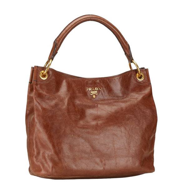 プラダ ロゴ ワンショルダーバッグ ハンドバッグ ブラウン レザー レディース PRADA 【中古】