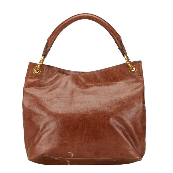 プラダ ロゴ ワンショルダーバッグ ハンドバッグ ブラウン レザー レディース PRADA 【中古】