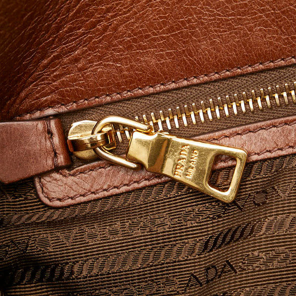 プラダ ロゴ ワンショルダーバッグ ハンドバッグ ブラウン レザー レディース PRADA 【中古】