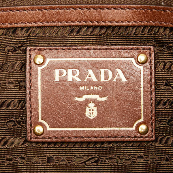 プラダ ロゴ ワンショルダーバッグ ハンドバッグ ブラウン レザー レディース PRADA 【中古】