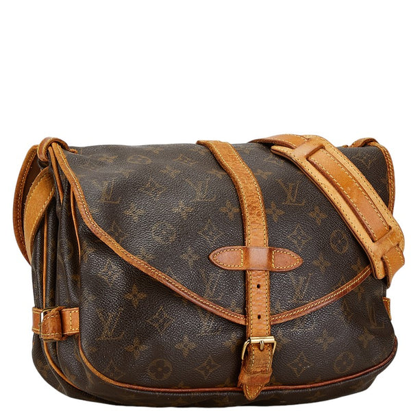 ルイ ヴィトン モノグラム ソミュール30 斜め掛け ショルダーバッグ M42256 ブラウン PVC レザー レディース LOUIS VUITTON 【中古】