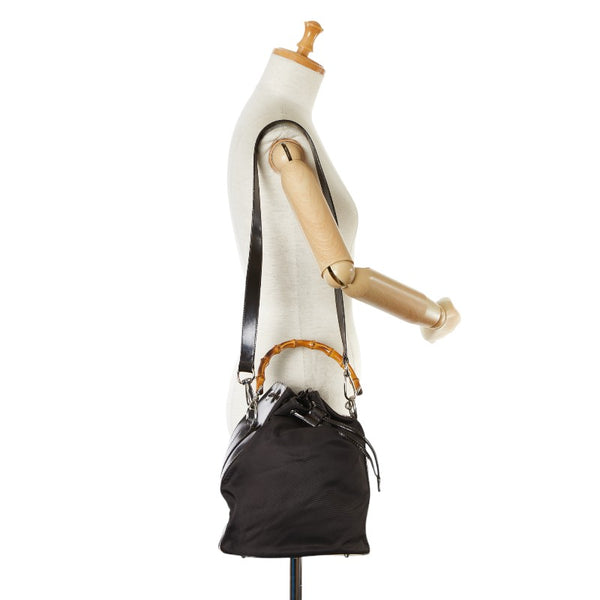 グッチ バンブー 巾着 ハンドバッグ ショルダーバッグ 2WAY 001 2854 1657 5 ブラウン ナイロン レザー レディース GUCCI 【中古】