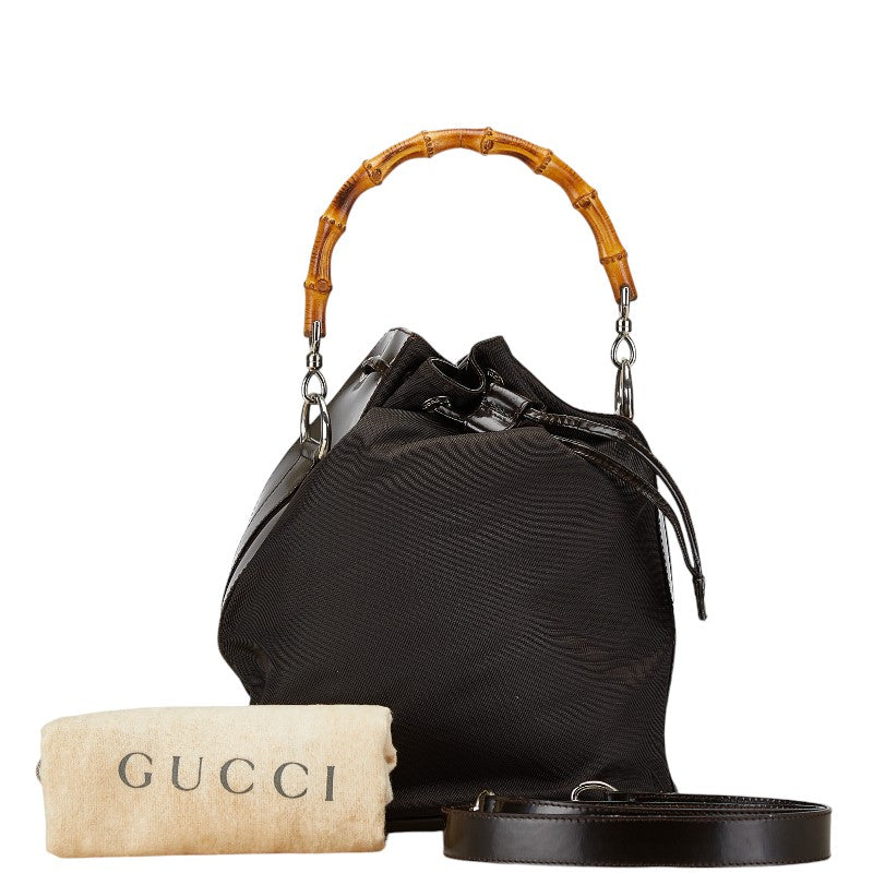 グッチ バンブー 巾着 ハンドバッグ ショルダーバッグ 2WAY 001 2854 1657 5 ブラウン ナイロン レザー レディース GUCCI 【中古】