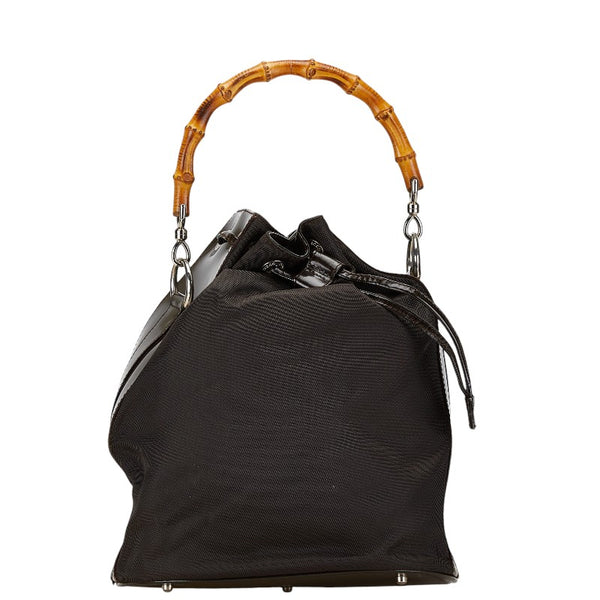 グッチ バンブー 巾着 ハンドバッグ ショルダーバッグ 2WAY 001 2854 1657 5 ブラウン ナイロン レザー レディース GUCCI 【中古】