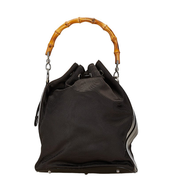 グッチ バンブー 巾着 ハンドバッグ ショルダーバッグ 2WAY 001 2854 1657 5 ブラウン ナイロン レザー レディース GUCCI 【中古】