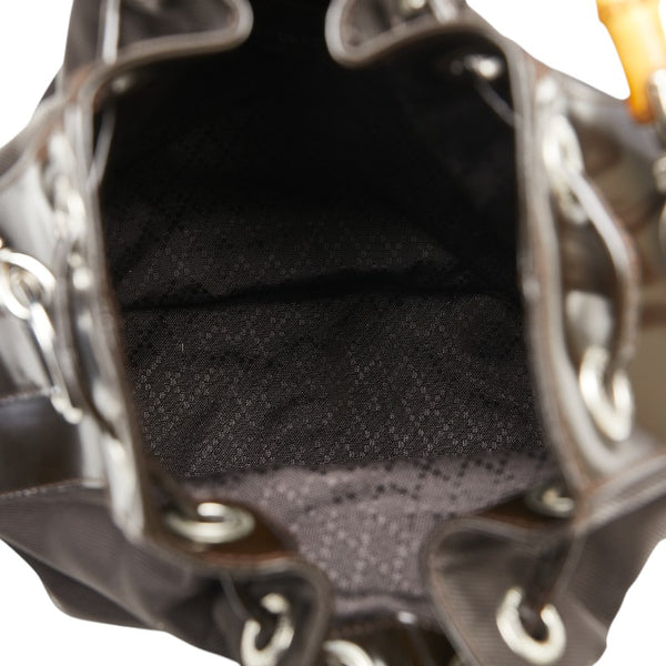 グッチ バンブー 巾着 ハンドバッグ ショルダーバッグ 2WAY 001 2854 1657 5 ブラウン ナイロン レザー レディース GUCCI 【中古】