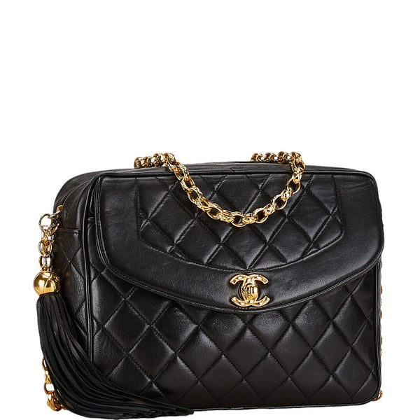 シャネル マトラッセ ココマーク フリンジ チェーン ショルダーバッグ ブラック ラムスキン レディース CHANEL 【中古】