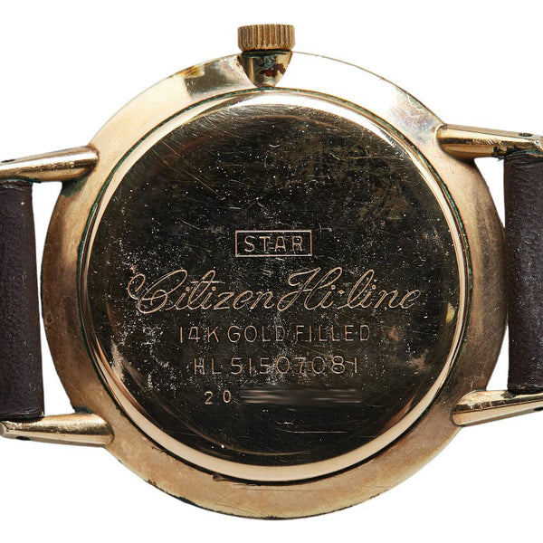 シチズン ハイライン 腕時計 HL5150708 手巻き ゴールド文字盤 K14YG イエローゴールド レザー レディース CITIZEN 【中古】