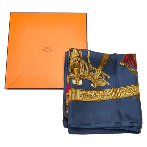 エルメス カレ90 GRAND UNIFORME グランユニフォーム スカーフ ネイビー ゴールド マルチカラー シルク レディース HERMES 【中古】
