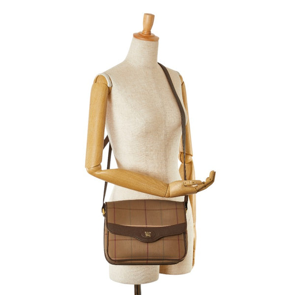 バーバリー チェック 斜め掛け ショルダーバッグ ブラウン マルチカラー キャンバス レザー レディース BURBERRY 【中古】