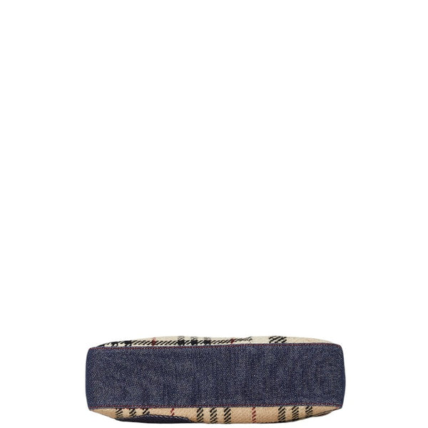 バーバリー ノバチェック ハンドバッグ ベージュ マルチカラー ツイード デニム エナメル レディース BURBERRY 【中古】