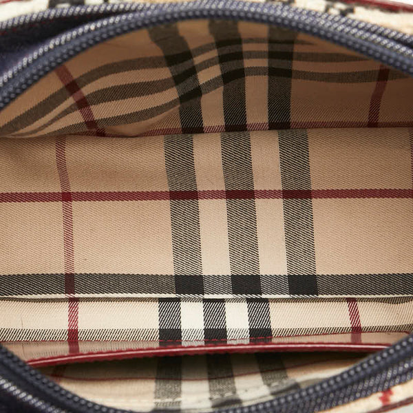 バーバリー ノバチェック ハンドバッグ ベージュ マルチカラー ツイード デニム エナメル レディース BURBERRY 【中古】