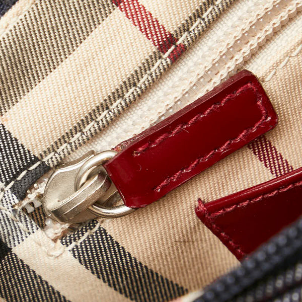 バーバリー ノバチェック ハンドバッグ ベージュ マルチカラー ツイード デニム エナメル レディース BURBERRY 【中古】