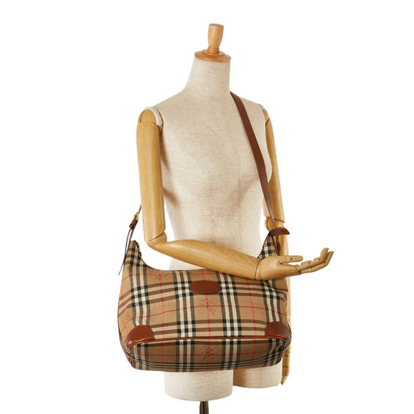バーバリー ノバチェック シャドーホース 斜め掛け ショルダーバッグ ベージュ ブラウン キャンバス レザー レディース BURBERRY 【中古】