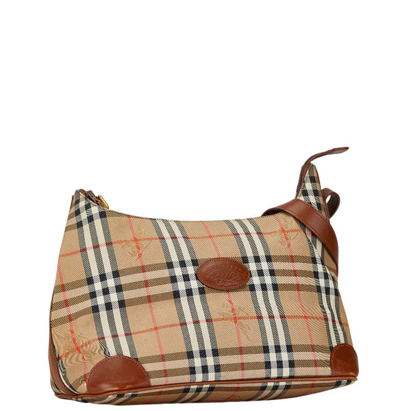 バーバリー ノバチェック シャドーホース 斜め掛け ショルダーバッグ ベージュ ブラウン キャンバス レザー レディース BURBERRY 【中古】