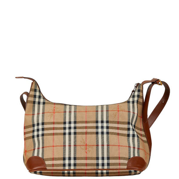 バーバリー ノバチェック シャドーホース 斜め掛け ショルダーバッグ ベージュ ブラウン キャンバス レザー レディース BURBERRY 【中古】