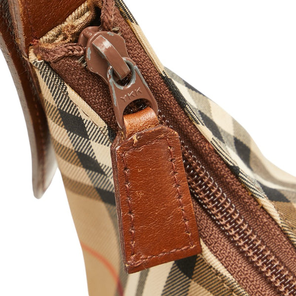 バーバリー ノバチェック シャドーホース 斜め掛け ショルダーバッグ ベージュ ブラウン キャンバス レザー レディース BURBERRY 【中古】
