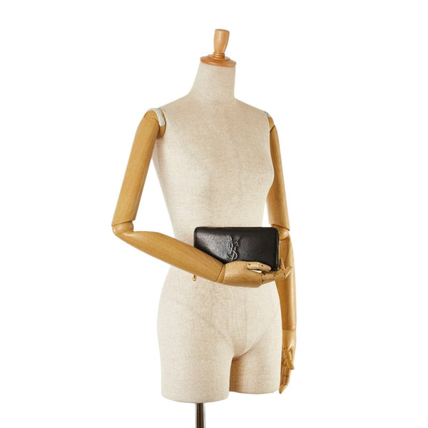 サンローラン YSLロゴ ラウンドファスナー 長財布 314902 ブラック レザー レディース SAINT LAURENT 【中古】